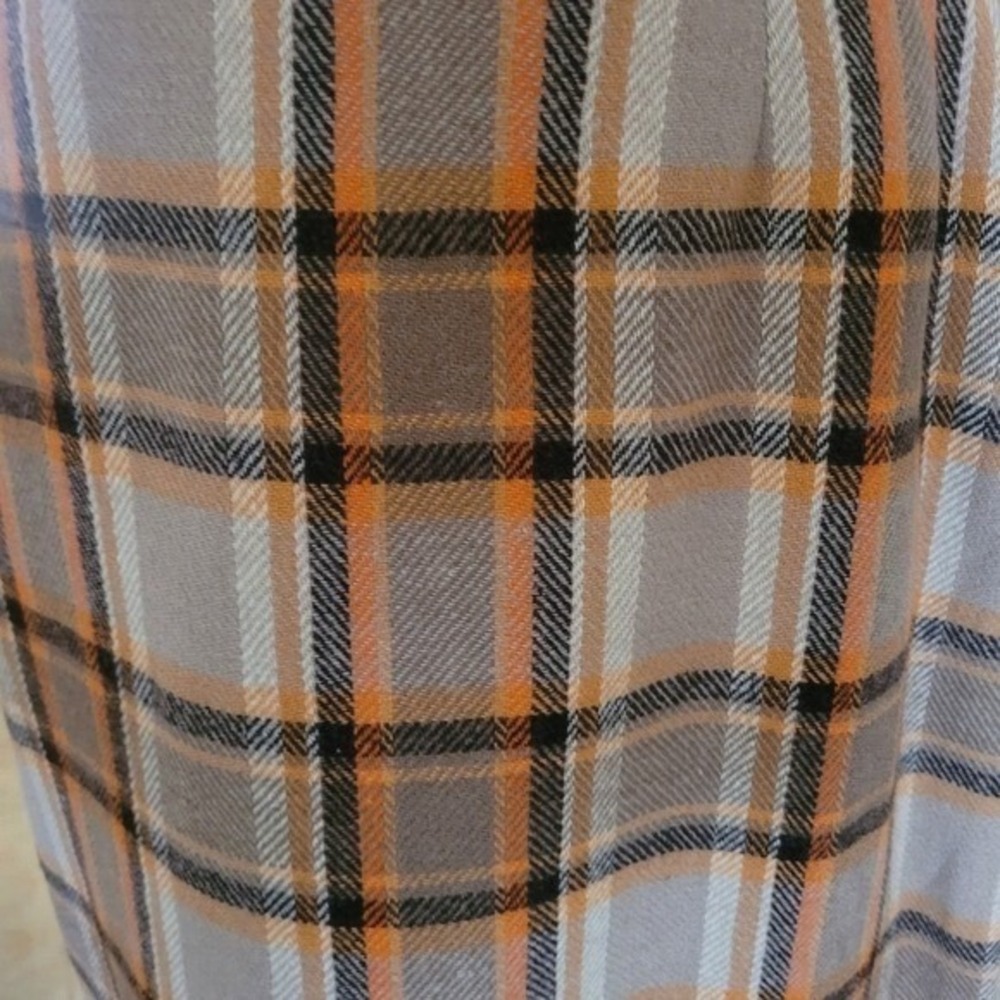Vintage 70s Garland Plaid Wool Midi Pencil Skirt Tan Brown Orange High Waist M - Picture 5 of 6